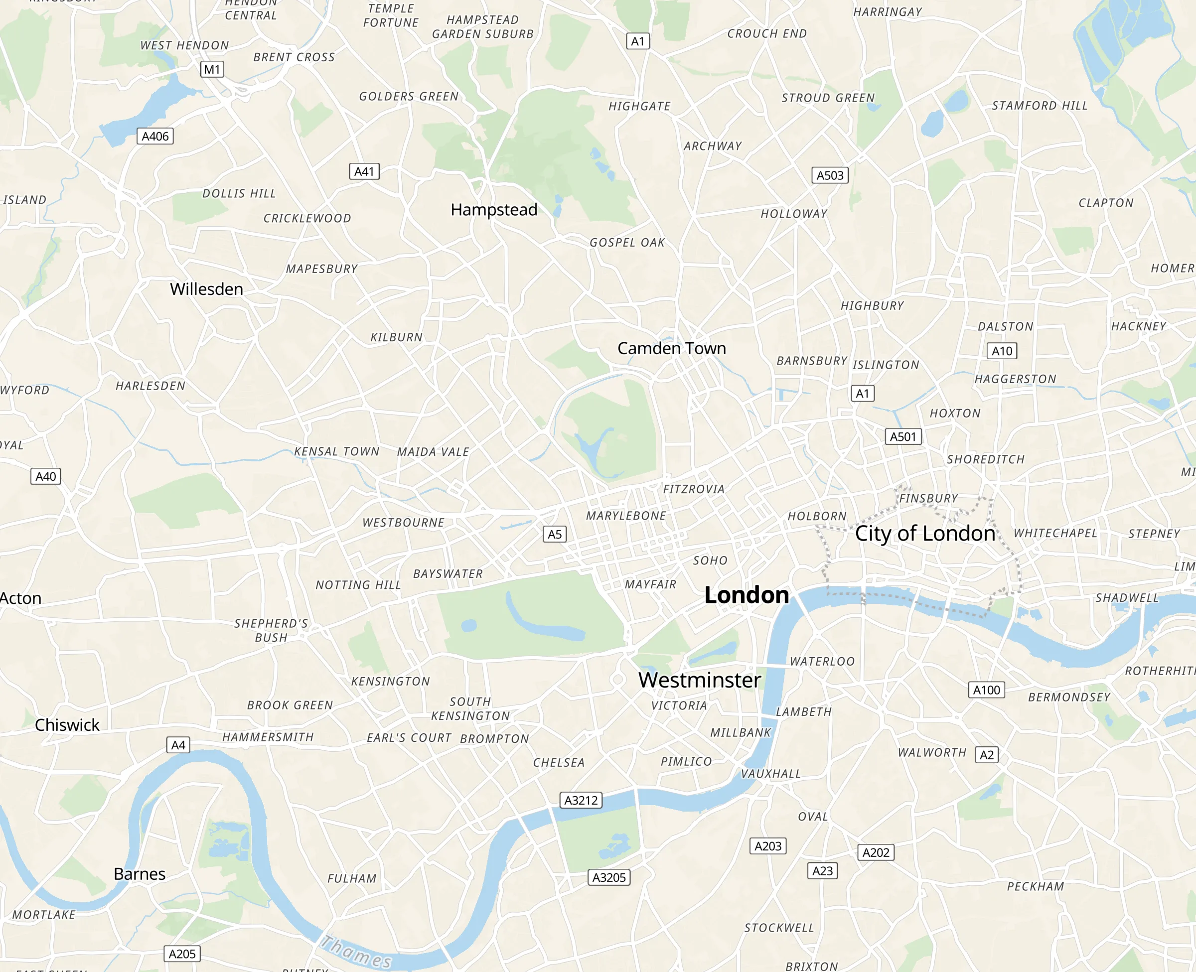 Map of central London neighbourhoods